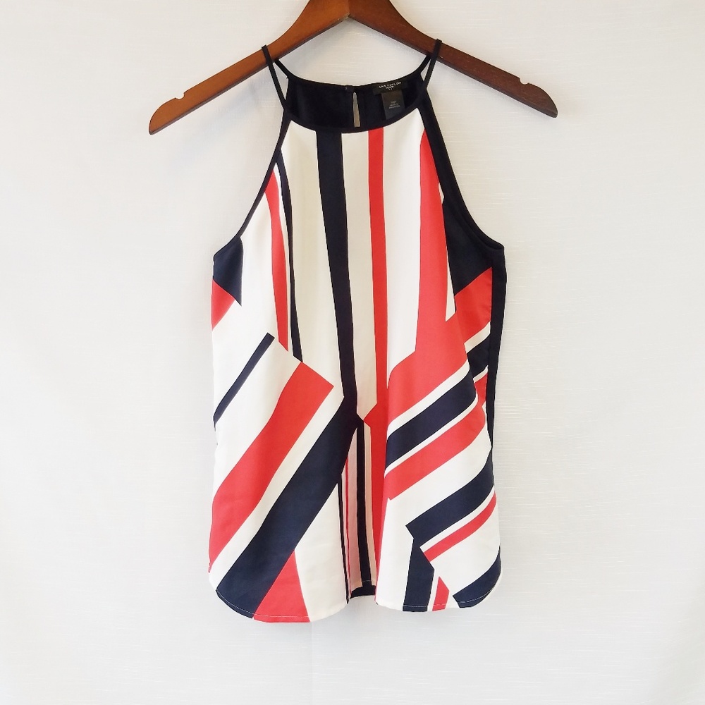 Ann Taylor Red, Navy & White Striped Halter Tank Top